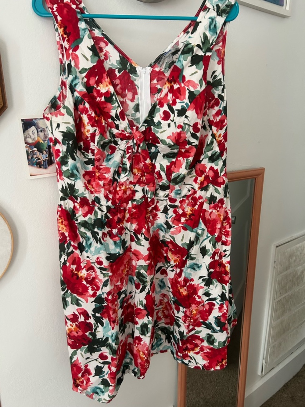Floral Tie-Front Summer Dress in Red and Green